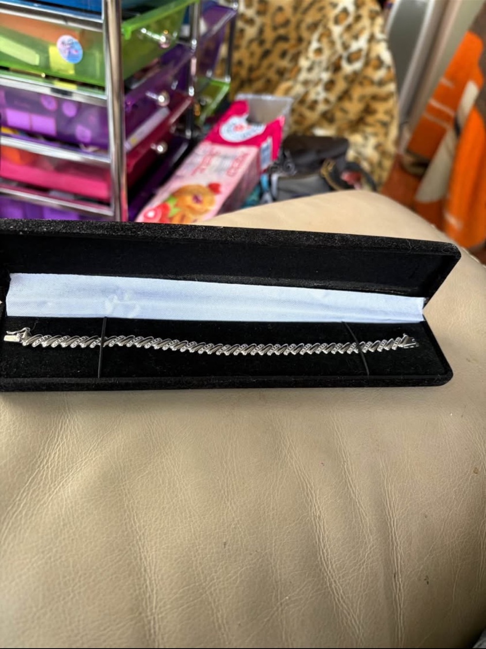 Sterling Silver Cuban 7” Link Bracelet Marked 925.  Crystal Accents.  New / box